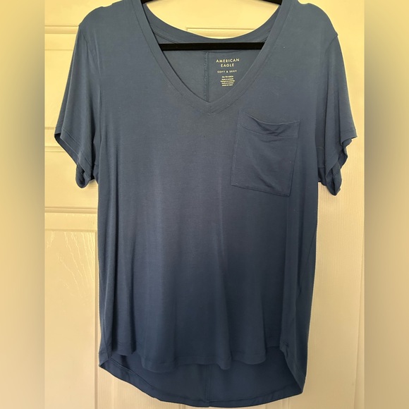American Eagle Outfitters Tops - American Eagle Outfitters Navy V-Neck Pocket Tee